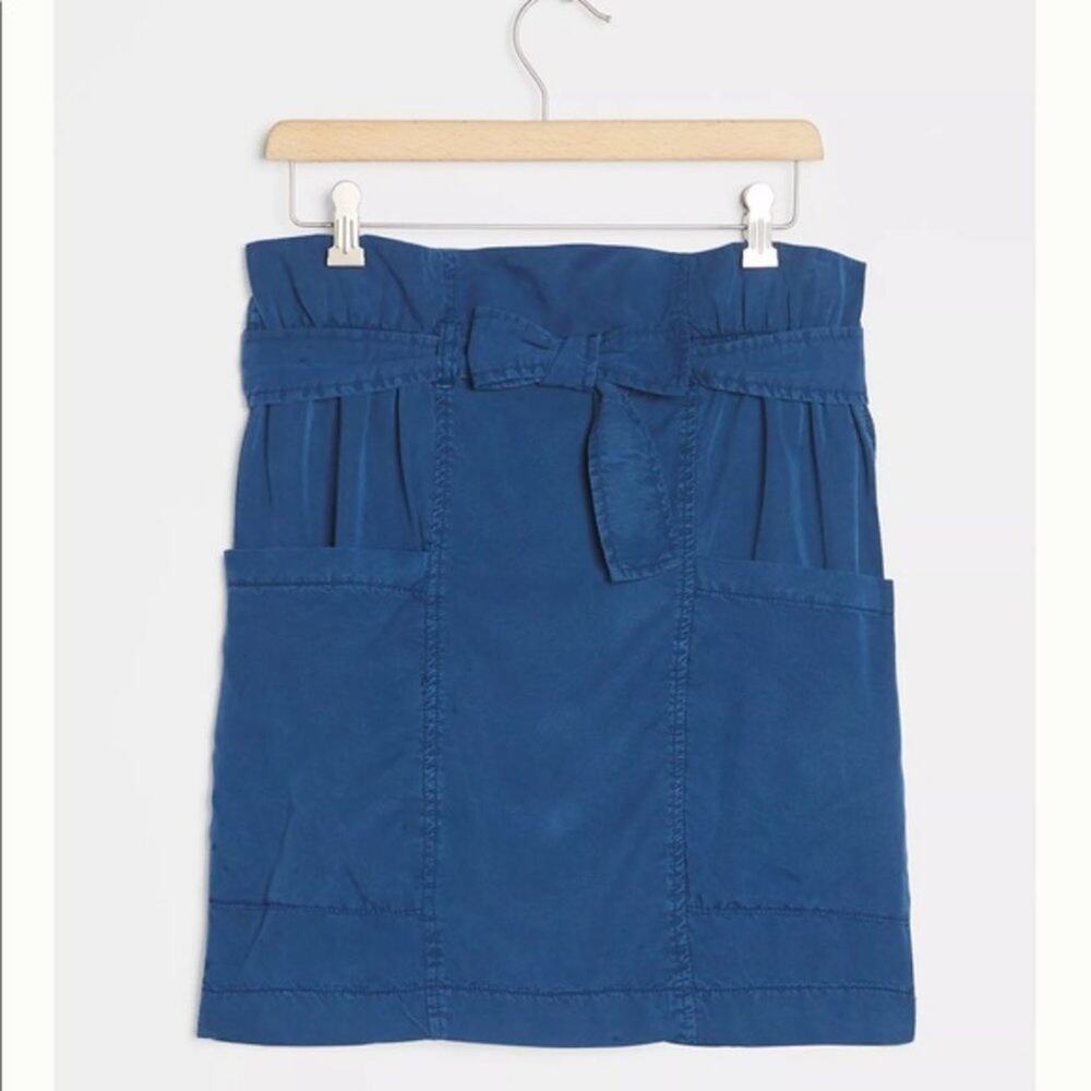 NEW Anthropologie Amadi Nantes Blue Paper Bag Tencel Mini Skirt Size Small